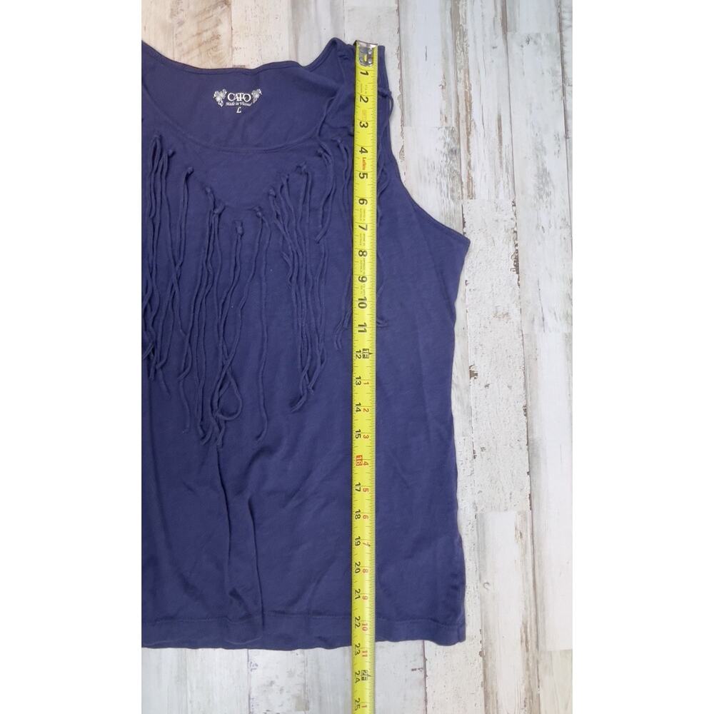 Cato Top Womens Large Sleeveless Pullover Tank Fringes Blue Stretch Boho Biker - Picture 8 of 8